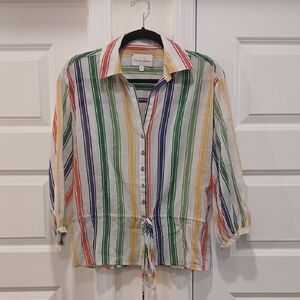 Cara Cara Allegra Button Down Peplum Top in Rainbow Stripe Size Small
